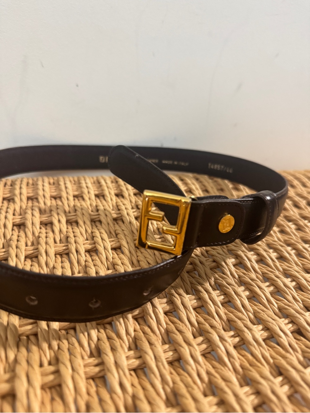 Fendi Black Leather Belt Strap with Subtle Logo Print